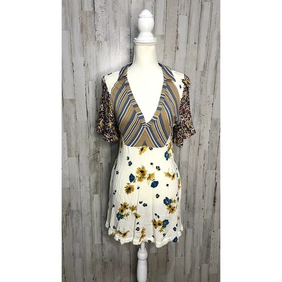 Free People Women's Size 6 Multicolor Mix it Up Print Retro A-Line Mini Dress - Picture 3 of 7